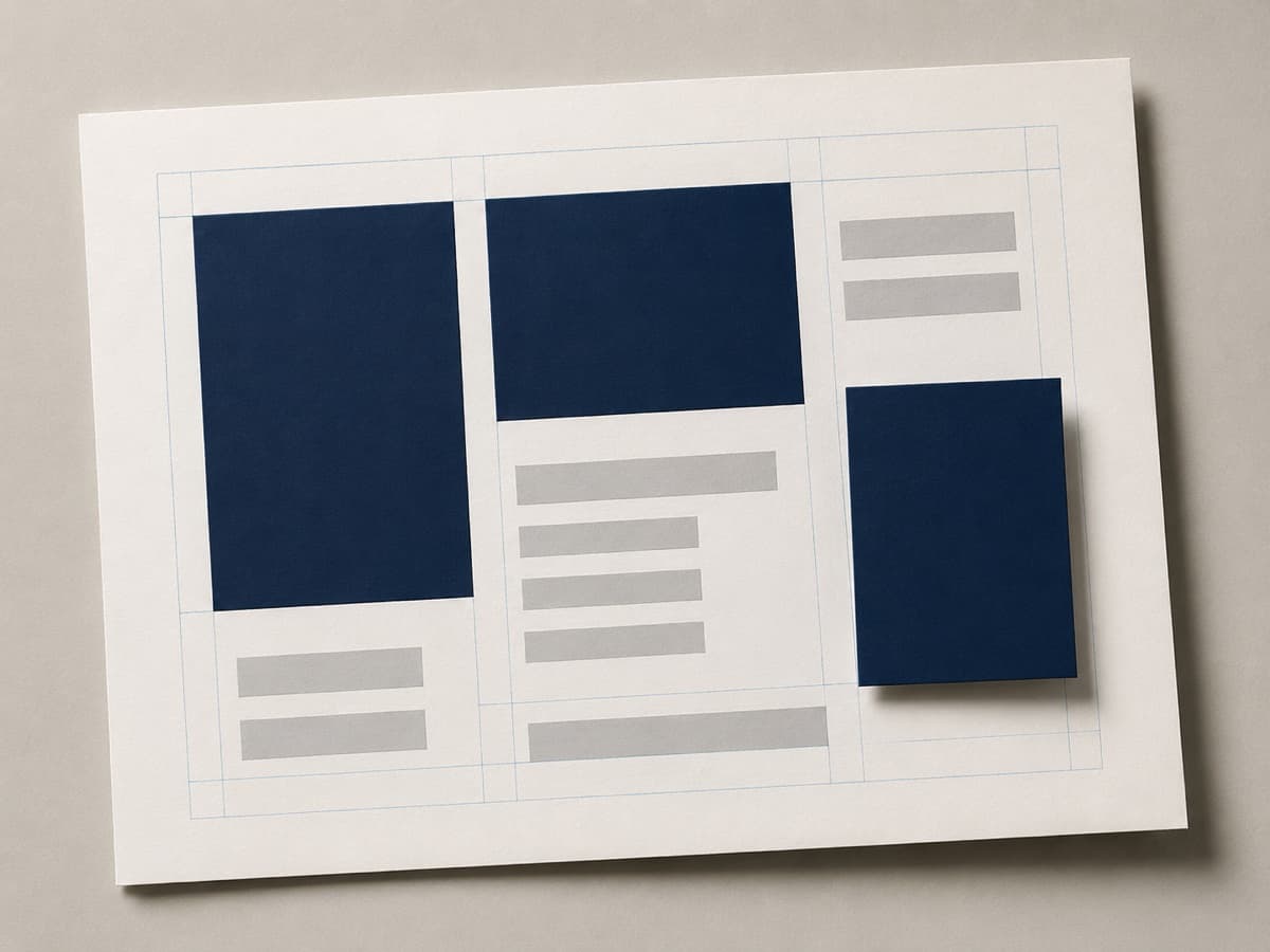 Navy blocks and grey bars being arranged on a gridded sheet